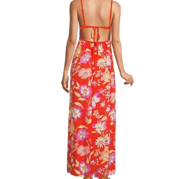 Wisteria Floral Print V-Neck Cut-Out Sleeveless Open Tie Back Detail Max… - Picture 3 of 6